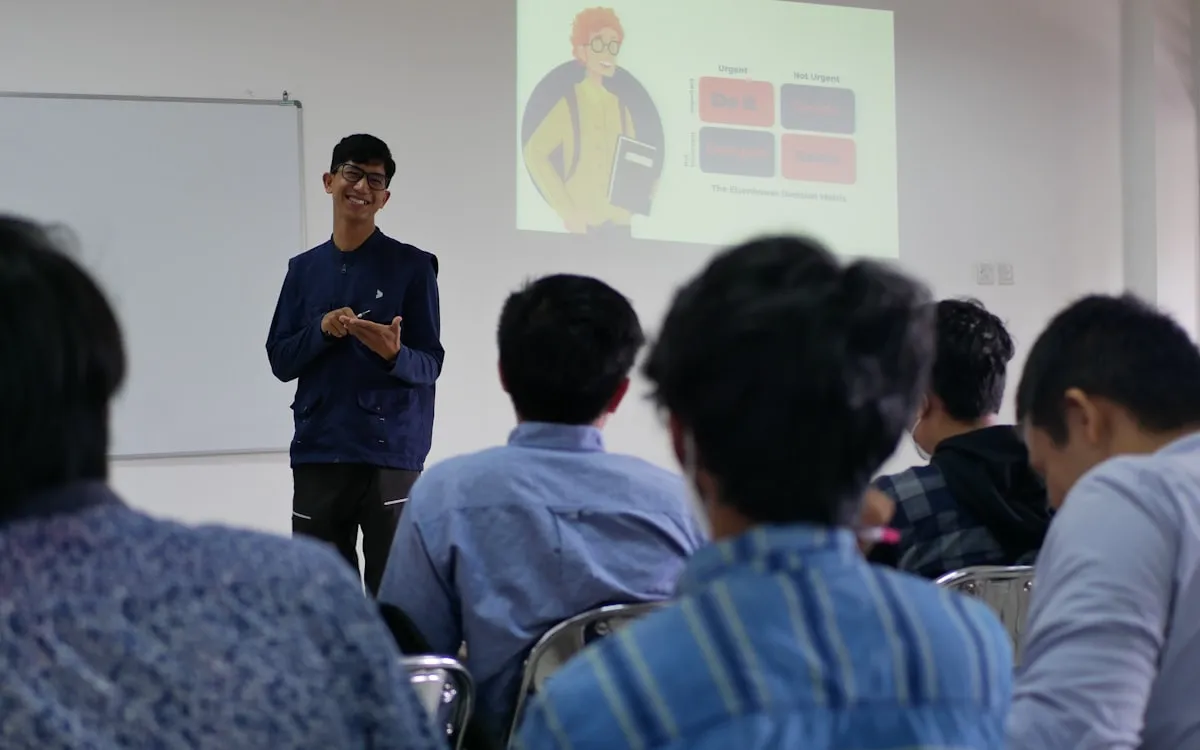 Classroom training session with an instructor addressing a group